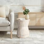 Hourglass Travertine Stone Finish Italian Design MgO Side Accent Table
