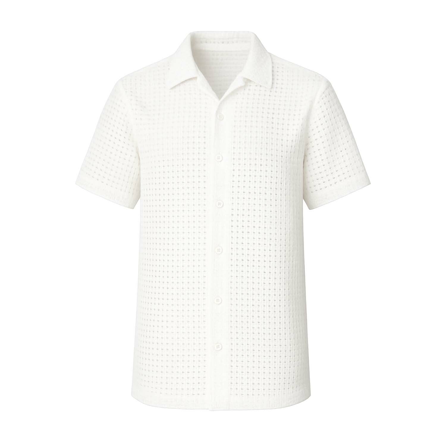 Textured Knit Button-Up // White