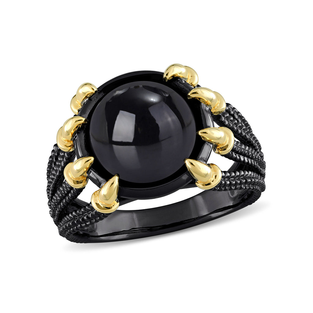 6ct TGW Black Agate Split-Shank Ring // Plated Sterling Silver + Black Rhodium Plating