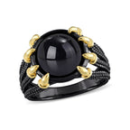 6ct TGW Black Agate Split-Shank Ring // Plated Sterling Silver + Black Rhodium Plating