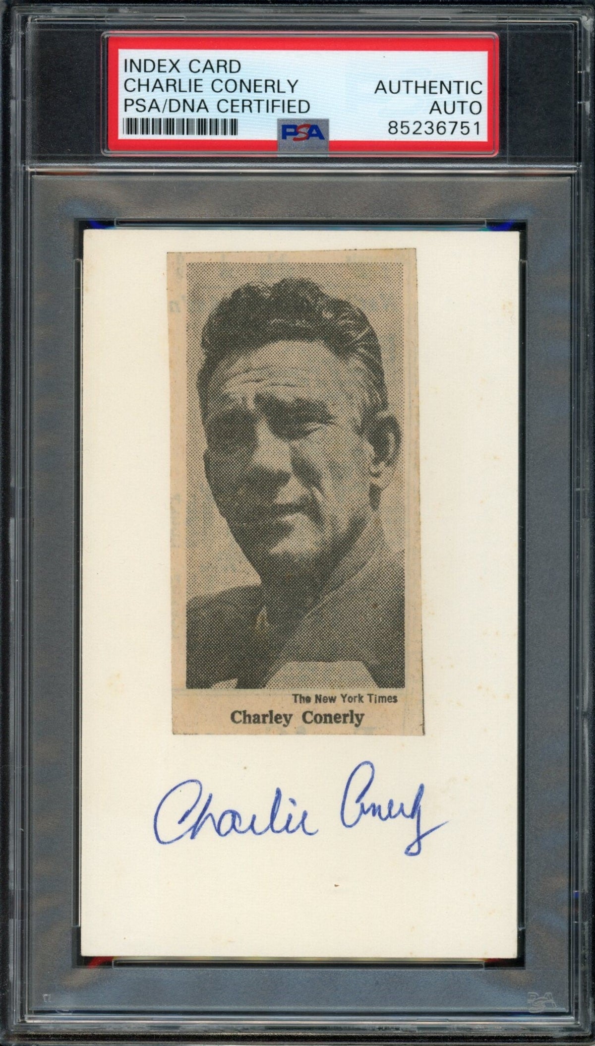 Charlie Conerly HOF Signed Cut Photo on 3x5 Index Card Giants PSA/DNA 188268