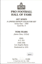 Tom Fears HOF Autographed Goal Line Art GLAC Postcard Los Angeles Rams JSA