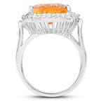 8.56 Carat Genuine Citrine and White Topaz .925 Sterling Silver Ring