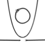 Black Cuban Link Chain Necklace 30" Bracelet 8.5" Stainless Steel Set For Men