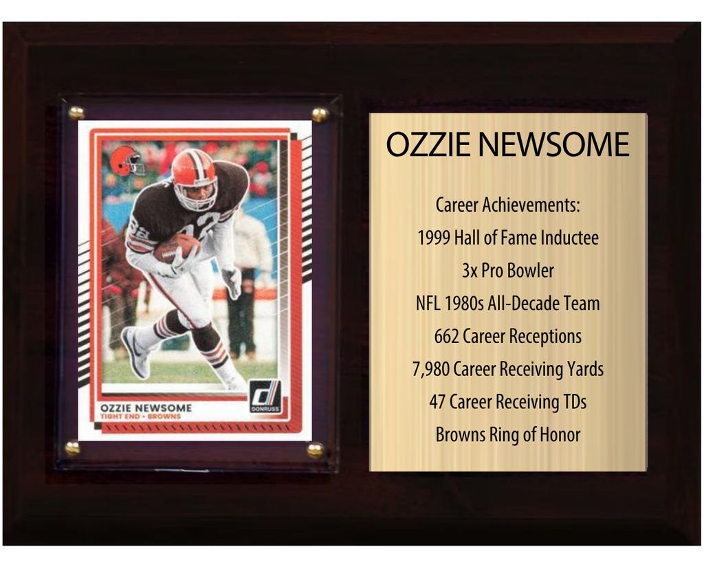 Ozzie Newsome Cleveland Browns Hall of Fame Stats Plaque 6x8 1 Card Prizm, Donruss, Score 2024 2025 2026