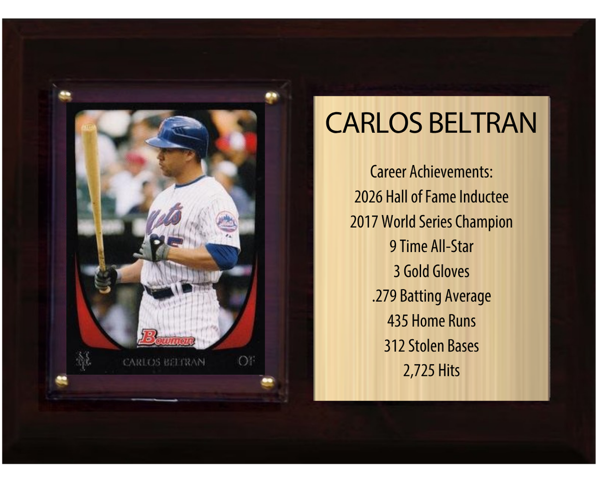 Carlos Beltran New York Mets Hall of Fame Stats Plaque 6x8 1 Card Topps, Bowman 2024 2025 2026