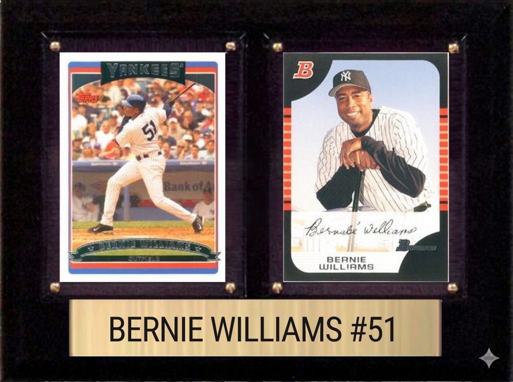 Bernie Williams New York Yankees Fan Gift Plaque 6x8 2 Cards Topps, Bowman 2024 2025 2026