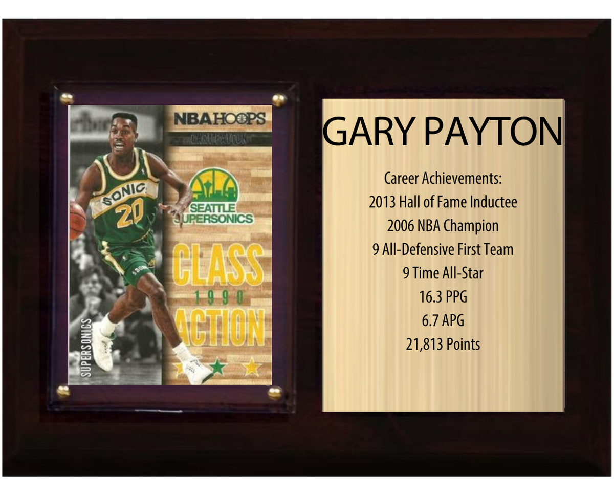 Gary Payton Seattle SuperSonics Hall of Fame Stats Plaque 6x8 1 Card Hoops, Prizm, Donruss 2024 2025 2026