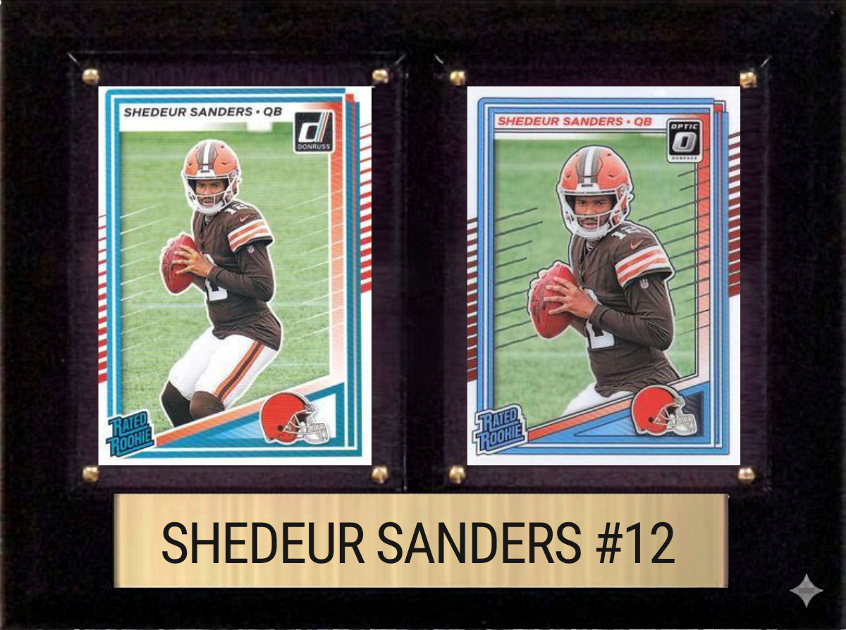Shedeur Sanders Cleveland Browns Fan Gift Plaque 6x8 2 Cards Prizm, Donruss, Score 2024 2025 2026