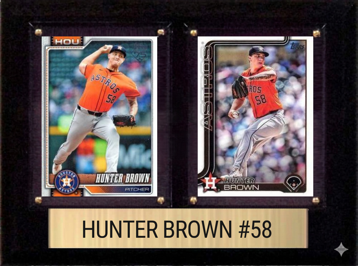 Hunter Brown Houston Astros Fan Gift Plaque 6x8 2 Cards Topps, Bowman 2024 2025 2026