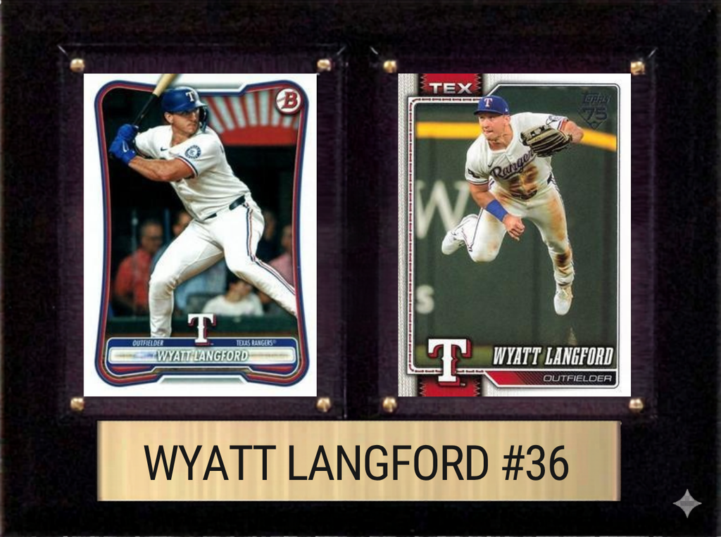 Wyatt Langford Texas Rangers Fan Gift Plaque 6x8 2 Cards Topps, Bowman 2024 2025 2026