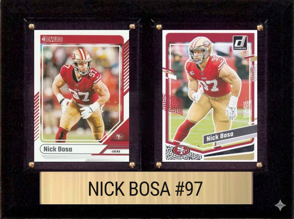 Nick Bosa San Francisco 49ers Fan Gift Plaque 6x8 2 Cards Topps Donruss Panini 2024 2025 2026
