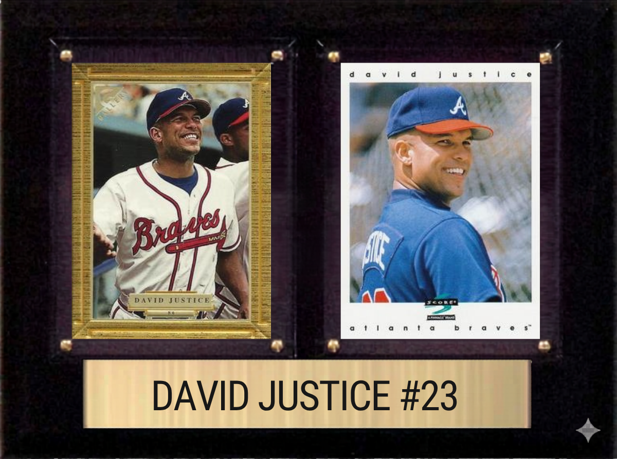 David Justice Atlanta Braves Fan Gift Plaque 6x8 2 Cards Topps, Bowman 2024 2025 2026