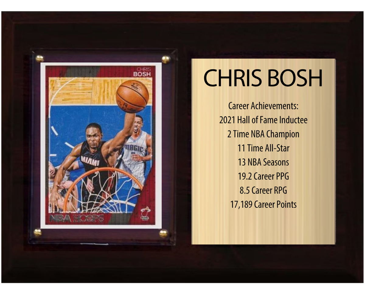 Chris Bosh Miami Heat Hall of Fame Stats Plaque 6x8 1 Card Hoops, Prizm, Donruss 2024 2025 2026