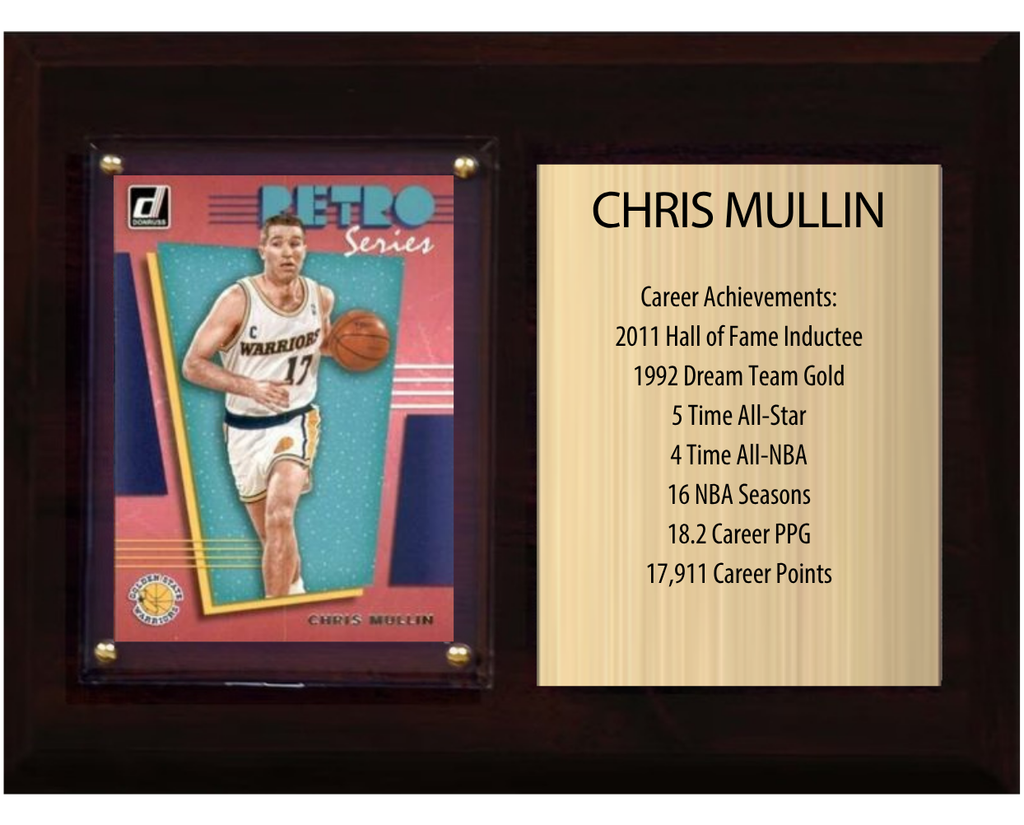 Chris Mullin Golden State Warriors Hall of Fame Stats Plaque 6x8 1 Card Hoops, Prizm, Donruss 2024 2025 2026