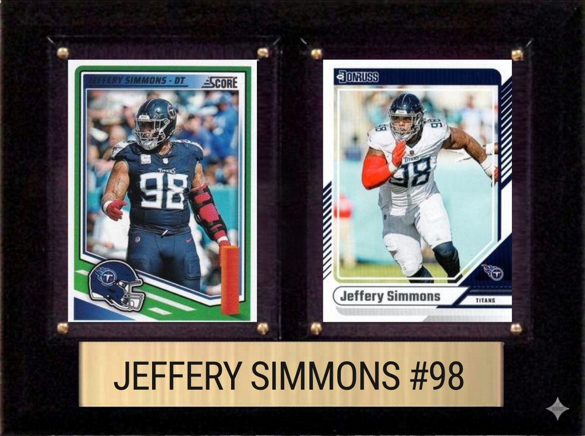 Jeffery Simmons Tennessee Titans Fan Gift Plaque 6x8 2 Cards Prizm, Donruss, Score 2024 2025 2026