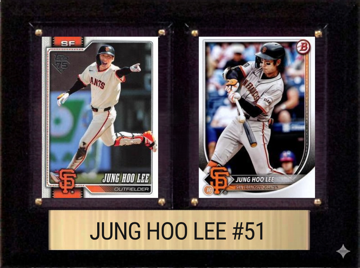 Jung Hoo Lee San Francisco Giants Fan Gift Plaque 6x8 2 Cards Topps, Bowman 2024 2025 2026