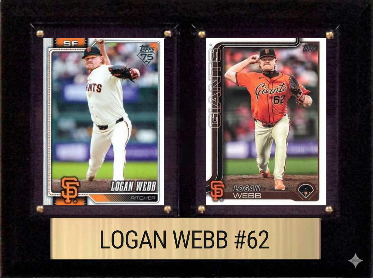 Logan Webb San Francisco Giants Fan Gift Plaque 6x8 2 Cards Topps, Bowman 2024 2025 2026