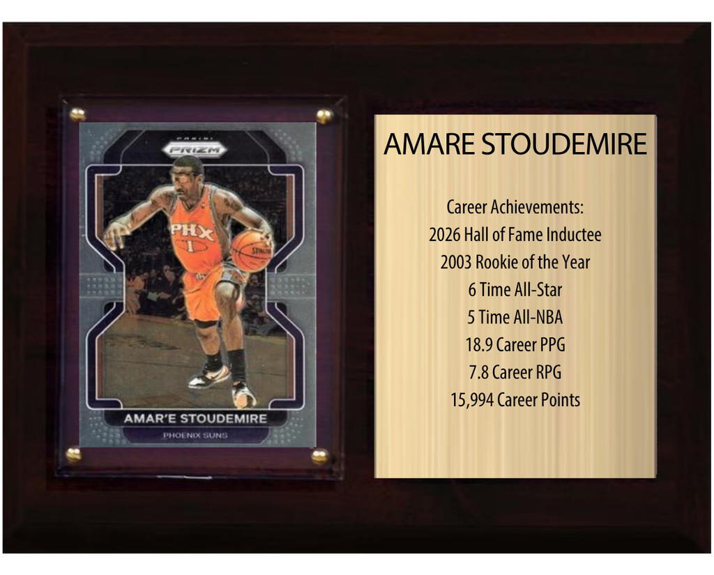 Amare Stoudemire Phoenix Suns Hall of Fame Stats Plaque 6x8 1 Card Hoops, Prizm, Donruss 2024 2025 2026