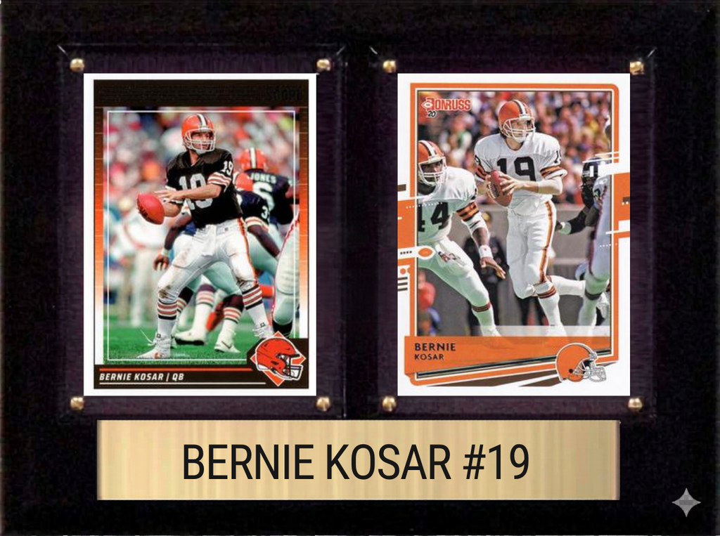 Bernie Kosar Cleveland Browns Fan Gift Plaque 6x8 2 Cards Prizm, Donruss, Score 2024 2025 2026