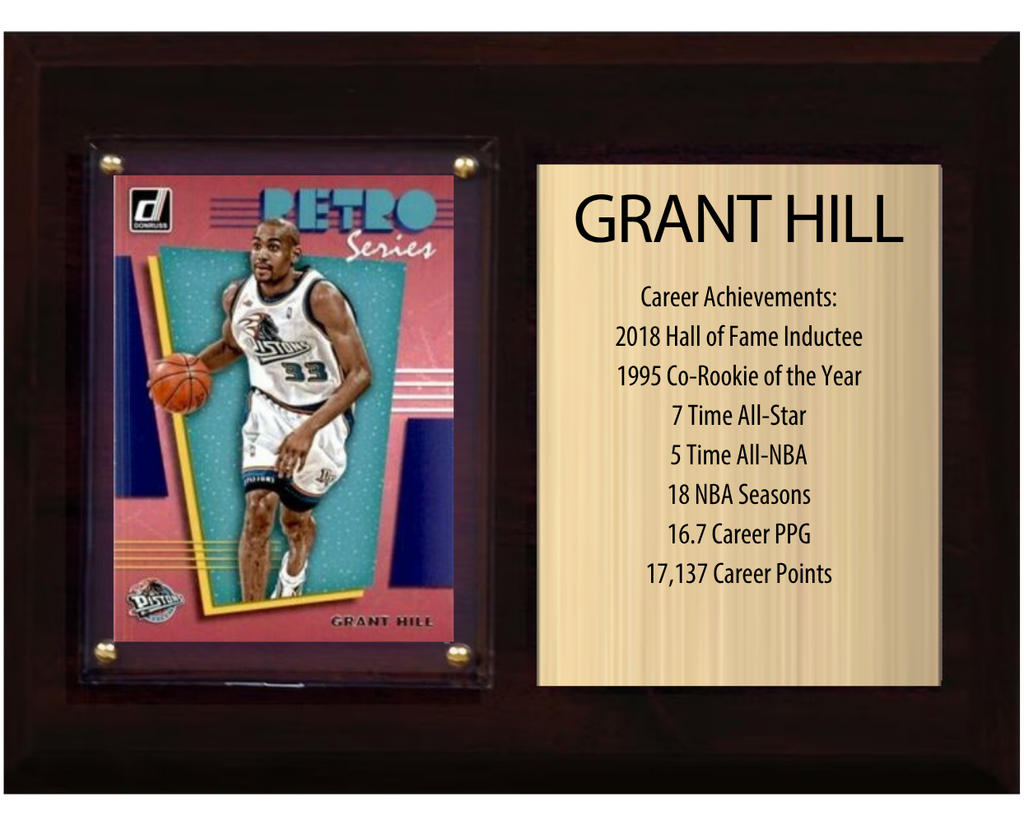 Grant Hill Detroit Pistons Hall of Fame Stats Plaque 6x8 1 Card Hoops, Prizm, Donruss 2024 2025 2026