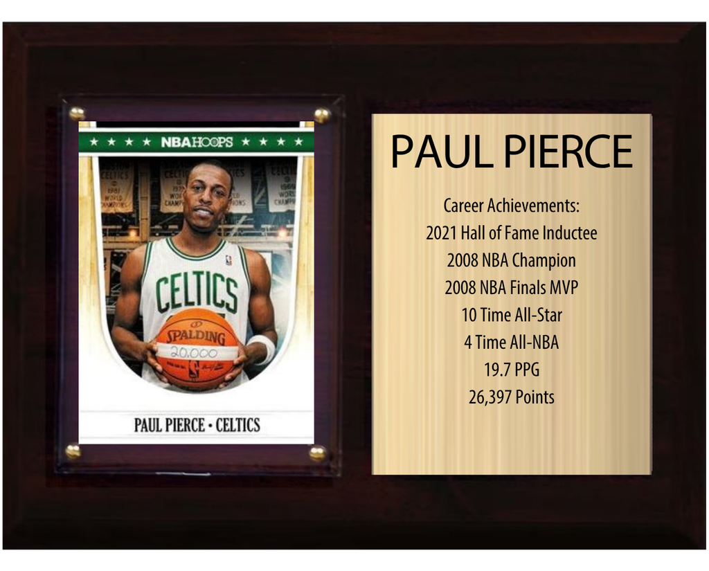 Paul Pierce Boston Celtics Hall of Fame Stats Plaque 6x8 1 Card Hoops, Prizm, Donruss 2024 2025 2026