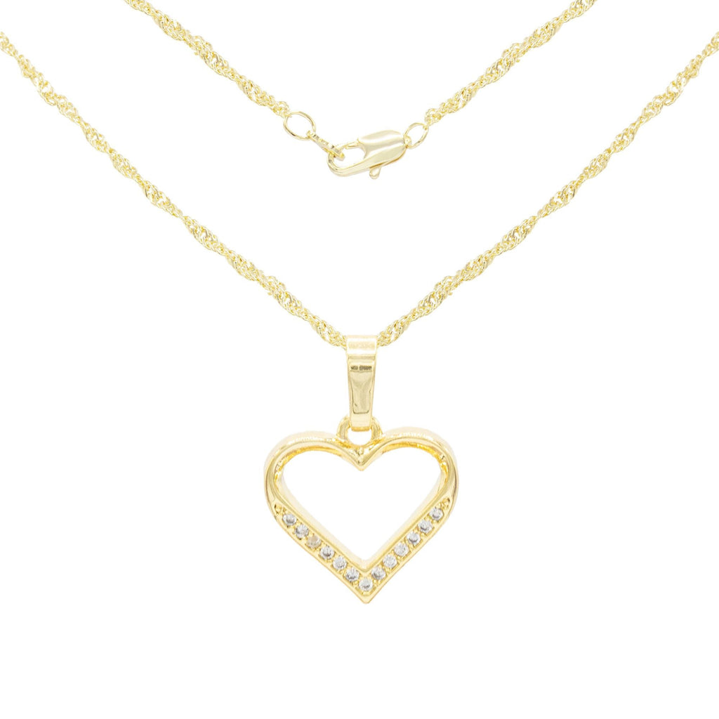Cubic Zirconia 14K Gold Filled Delicate Heart Pendant Necklace Set