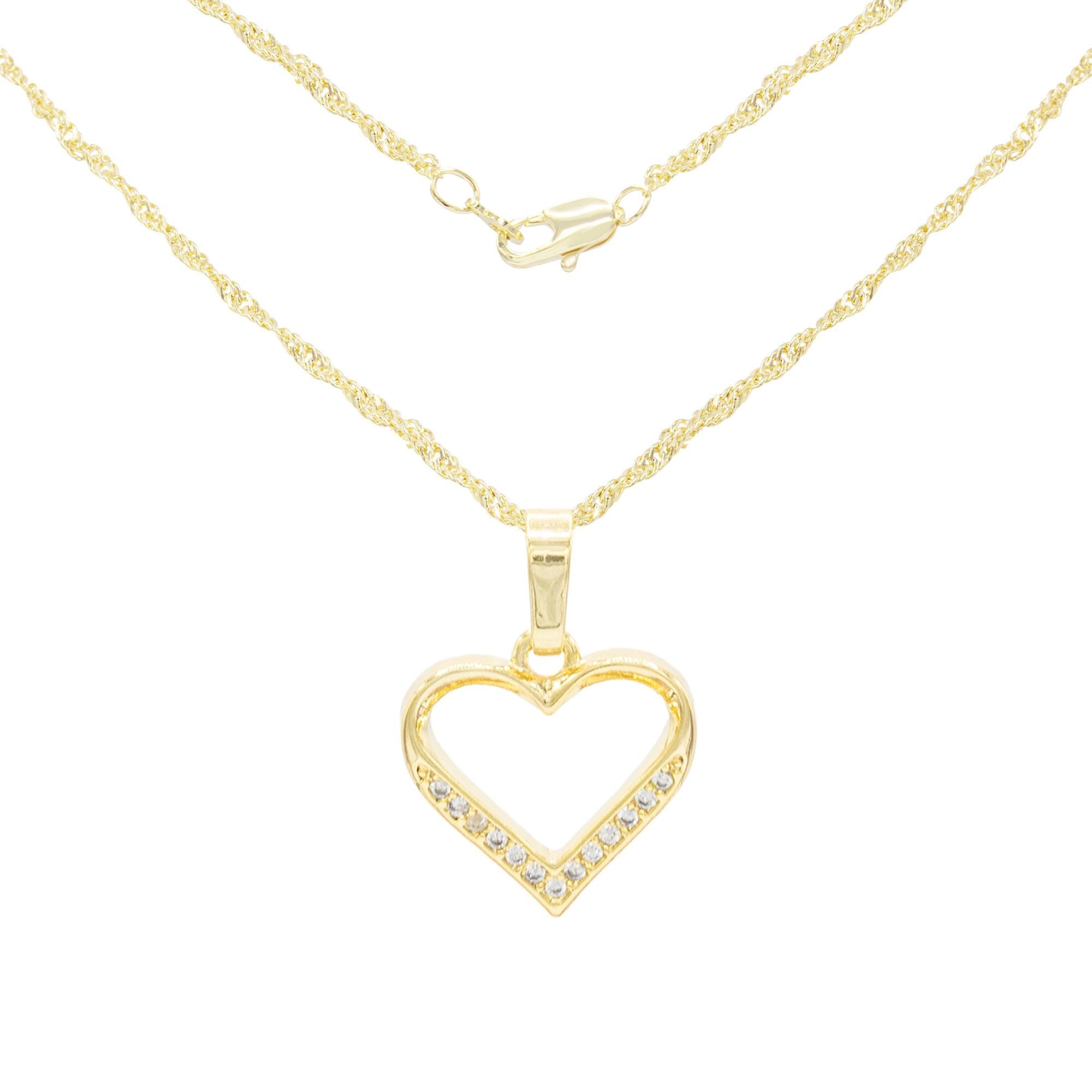 Cubic Zirconia 14K Gold Filled Delicate Heart Pendant Necklace Set