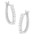 10K Yellow Gold Round and Baguette Cut Diamond Oblong Hinged Leverback Hoop Earrings (Â¼ Cttw, I-J Color, I2-I3 Clarity)