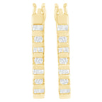 10K Yellow Gold Round and Baguette Cut Diamond Oblong Hinged Leverback Hoop Earrings (Â¼ Cttw, I-J Color, I2-I3 Clarity)
