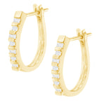 10K Yellow Gold Round and Baguette Cut Diamond Oblong Hinged Leverback Hoop Earrings (Â¼ Cttw, I-J Color, I2-I3 Clarity)