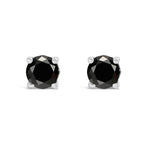 .925 Sterling Silver 1/2 Cttw Black Diamond Solitaire Stud Earrings