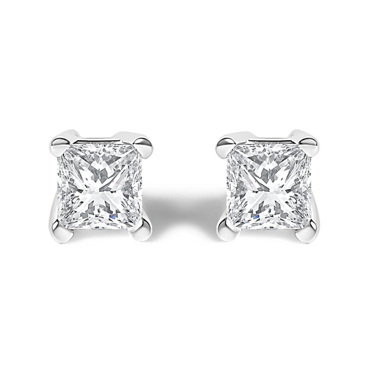 14K White Gold Princess Cut Lab-Grown Diamond Solitaire Stud Earrings (F-G Color, VS2-SI1 Clarity)