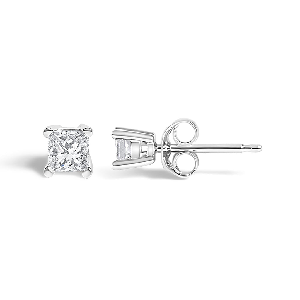 14K White Gold Princess Cut Lab-Grown Diamond Solitaire Stud Earrings (F-G Color, VS2-SI1 Clarity)