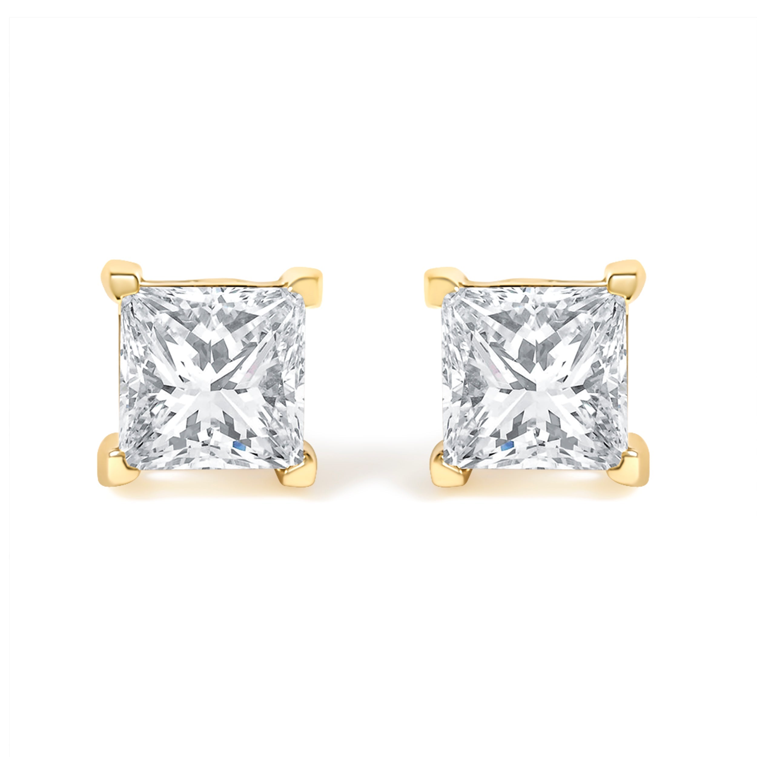 IGI Certified 3/8 Cttw Princess-Cut Square Diamond 4-Prong Solitaire Stud Earrings in 14K Yellow Gold (L-M Color, I1-I2 Clarity)