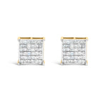 10K Yellow Gold 2.0 Cttw Invisible-Set Princess-Cut Diamond Stud Earrings