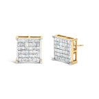10K Yellow Gold 2.0 Cttw Invisible-Set Princess-Cut Diamond Stud Earrings
