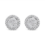 14K White Gold 1.0 Cttw Brilliant-Cut Diamond Halo-Style Cluster Round Button Stud Earrings (H-I Color, I1-I2 Clarity)