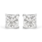 14K White Gold 1 1/2 Cttw Clarity Enhanced Princess Cut Diamond Solitaire Stud Earrings (I-J Color, I1-I2 Clarity)