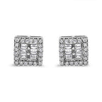 14K White Gold 1 cttw Round and Baguette Diamond Stud Earrings (H-I, SI1-SI2)