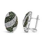 14K White Gold 2.00 Cttw White and Treated Blue Diamond Oval Shield Omega Back Earrings (H-I Color, SI1-SI2 Clarity)