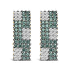14K Yellow Gold 2.00 Cttw White and Treated Blue Diamond Four-Row Pavé Omegaback Earrings (H-I Color, SI1-SI2 Clarity)