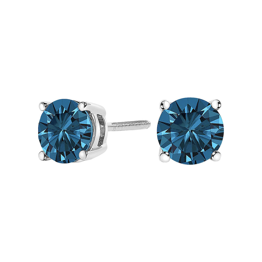 14K Gold Blue Lab Grown Diamond Stud Earrings with Screw Backs