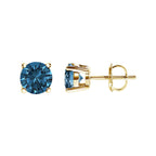 14K Gold Blue Lab Grown Diamond Stud Earrings with Screw Backs