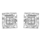 .925 Sterling Silver 1/6 Cttw Invisible Set Princess-Cut Diamond Quad Composite Stud Earrings (H-I Color, I1-I2 Clarity)