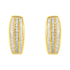 10K Yellow Gold 3/4 Cttw Pave and Channel Set Diamond Triple Row Modern Hoop Earrings (I-J Color, I2-I3 Clarity)