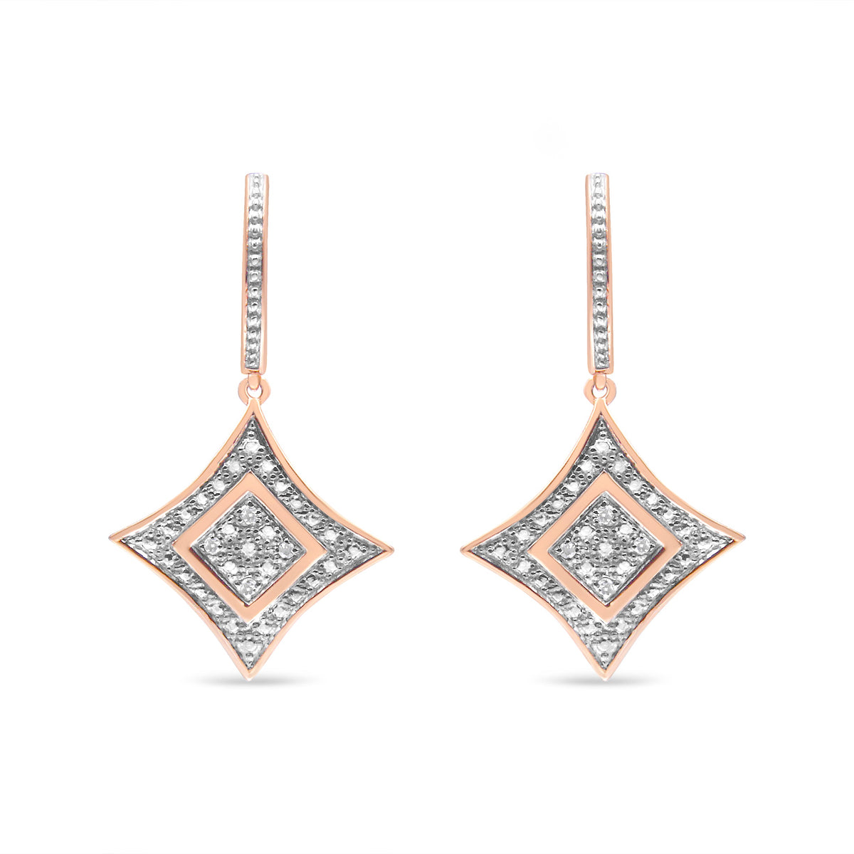 14K Rose Gold Plated .925 Sterling Silver Round-Cut Diamond Accent Dangle Rhombus Earrings (H-I Color, I2-I3 Clarity)