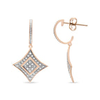 10K Rose Gold Plated Sterling Silver Round Cut Diamond Cushion Dangle Earrings (0.04 cttw, H-I Color, I2-I3 Clarity)