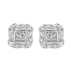 .925 Sterling Silver Round-Cut Diamond Accent Swirl Square Knot Stud Earrings (H-I Color, I2-I3 Clarity)