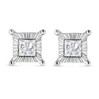 .925 Sterling Silver 1.0 Cttw Miracle Set Princess-cut Diamond Solitaire Stud Earrings (H-I Color, I2-I3 Clarity)